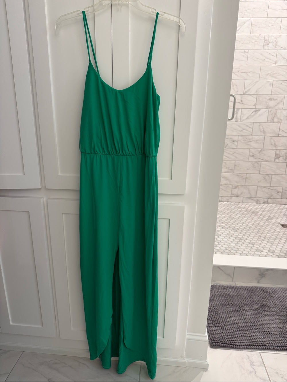 Susana Monaco Emerald Green Spaghetti Strap dress- center slit